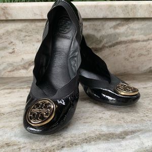 Tory Burch Black Patent Leather Caroline Flat